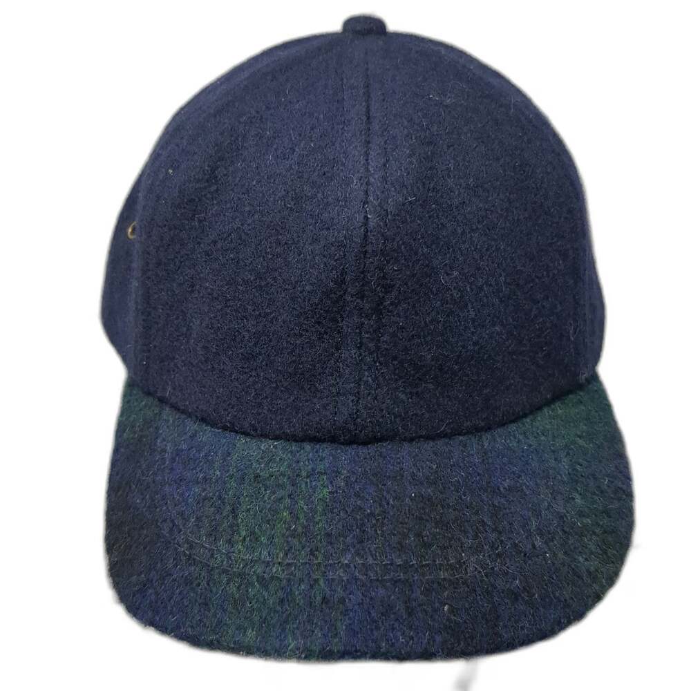 Baseball Cap Blue Green L Plaid Brim Wool Blend Made in USA Fitted Hat Vintage